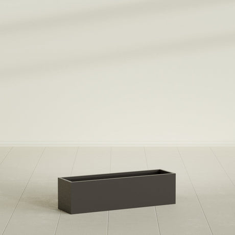 Monaco Rectangle Planter in Matte Dark Brown, 26"L, shown empty