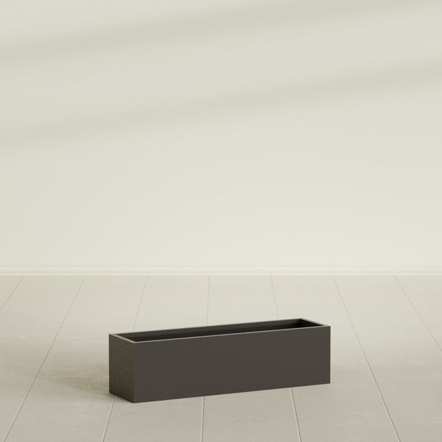 Monaco Rectangle Planter in Matte Dark Brown, 26"L, shown empty
