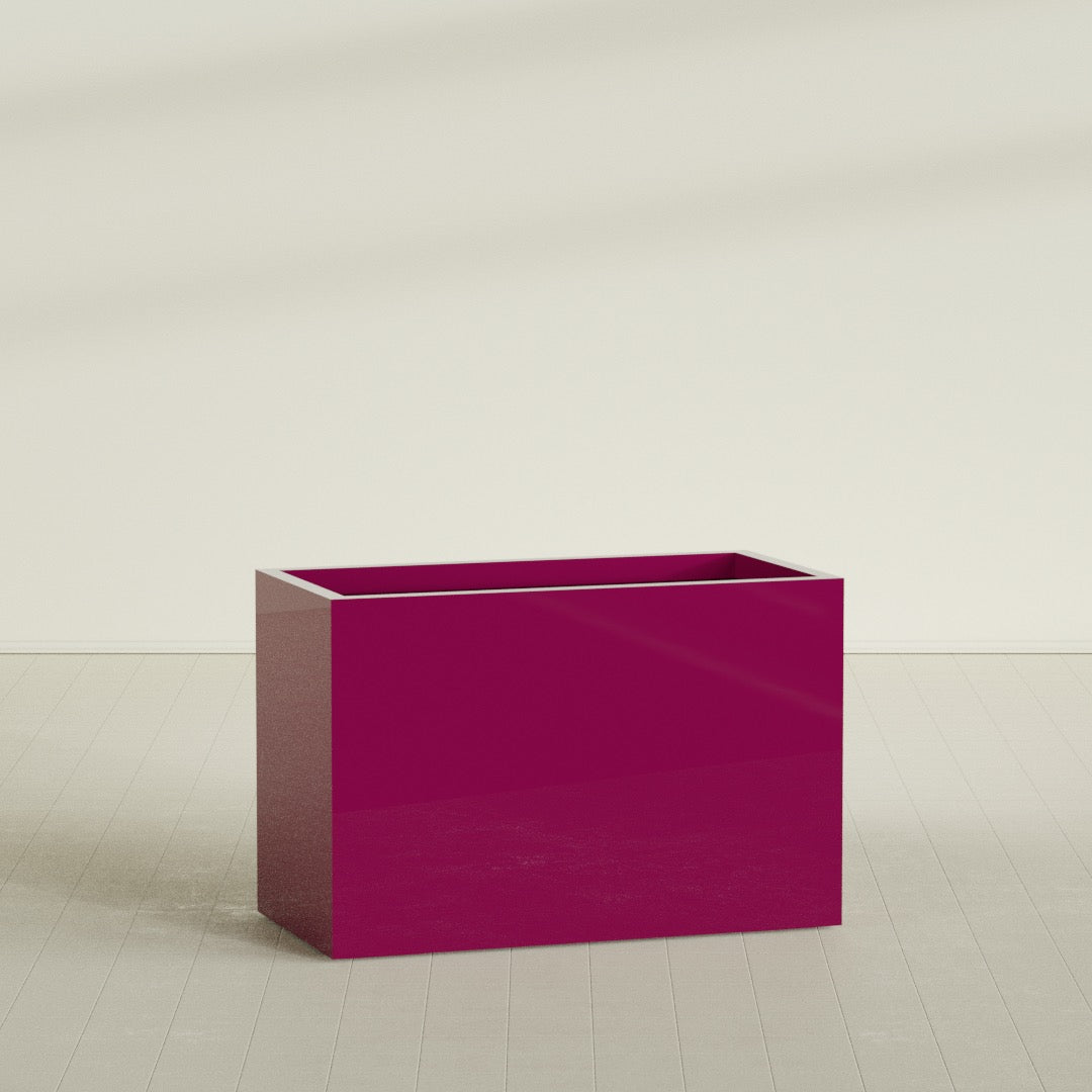 Brisbane Rectangular Planter in Gloss Eggplant, 48"L × 24"D × 32"H, shown empty