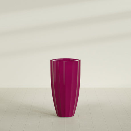 San Jose Tall Fluted Planter in Gloss Eggplant, 22"D × 40"H, shown empty