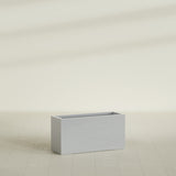 Hollywood Narrow Rectangular Planter in Metallic Silver, 36"L × 12"D × 24"H, shown empty