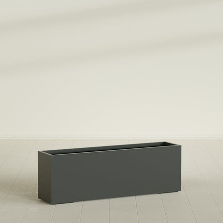 Tolga Rectangular Planter in Matte Charcoal, 72"L × 16"D × 24"H, shown empty