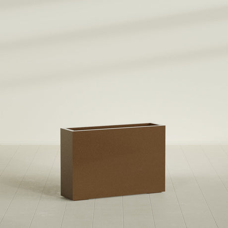 Milano Narrow Rectangular Planter in Metallic Bronze, 36"L × 10"D × 24"H, shown empty