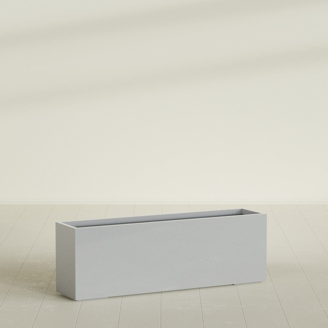 Tolga Rectangular Planter in Metallic Silver, 72"L × 16"D × 24"H, shown empty