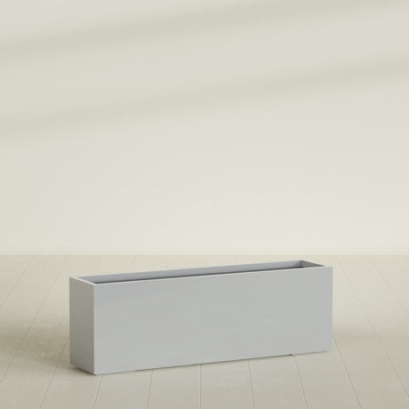 Tolga Rectangular Planter in Metallic Silver, 72"L × 16"D × 24"H, shown empty