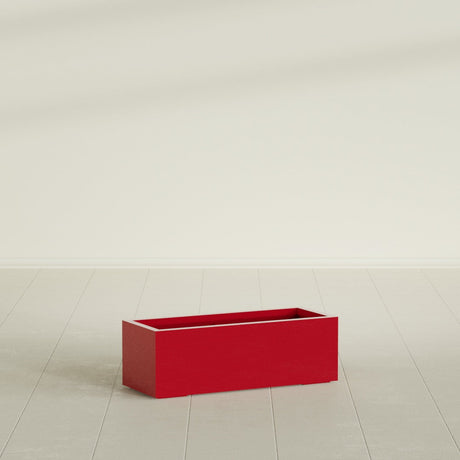 Cuba Low Rectangular Planter in Gloss Red, 36"L × 14"D × 12"H, shown empty