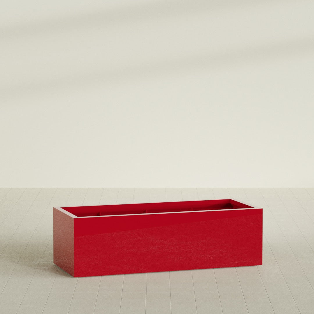 Torino Wide Rectangular Planter in Gloss Red, 60"L × 24"D × 18"H, shown empty