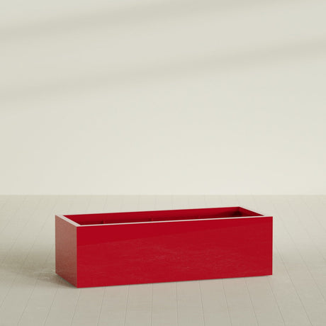 Torino Wide Rectangular Planter in Gloss Red, 60"L × 24"D × 18"H, shown empty