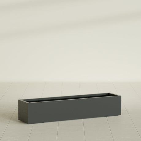 Cuba Low Rectangular Planter in Matte Charcoal, 60"L × 14"D × 12"H, shown empty