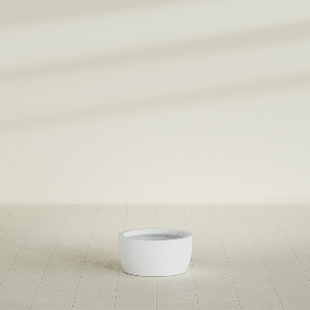 Casablanca Bowl Planter in Gloss Bright White, 20"D × 10"H, shown empty