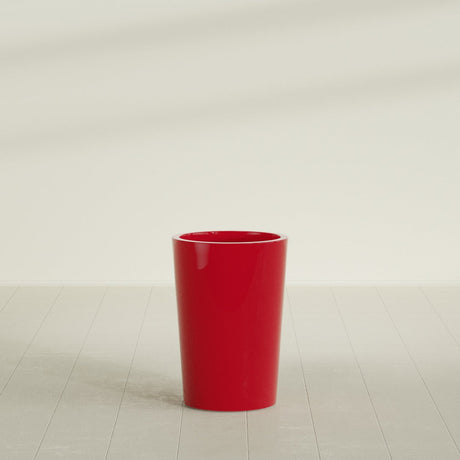 Tegel Round Tapered Planter in Gloss Red, 18"D × 26"H, shown empty
