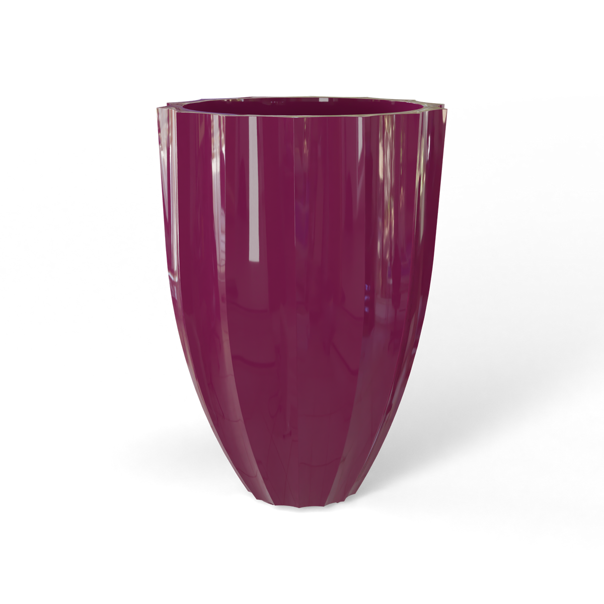 Alicante fluted fiberglass planter in Gloss Bright White, studio render
