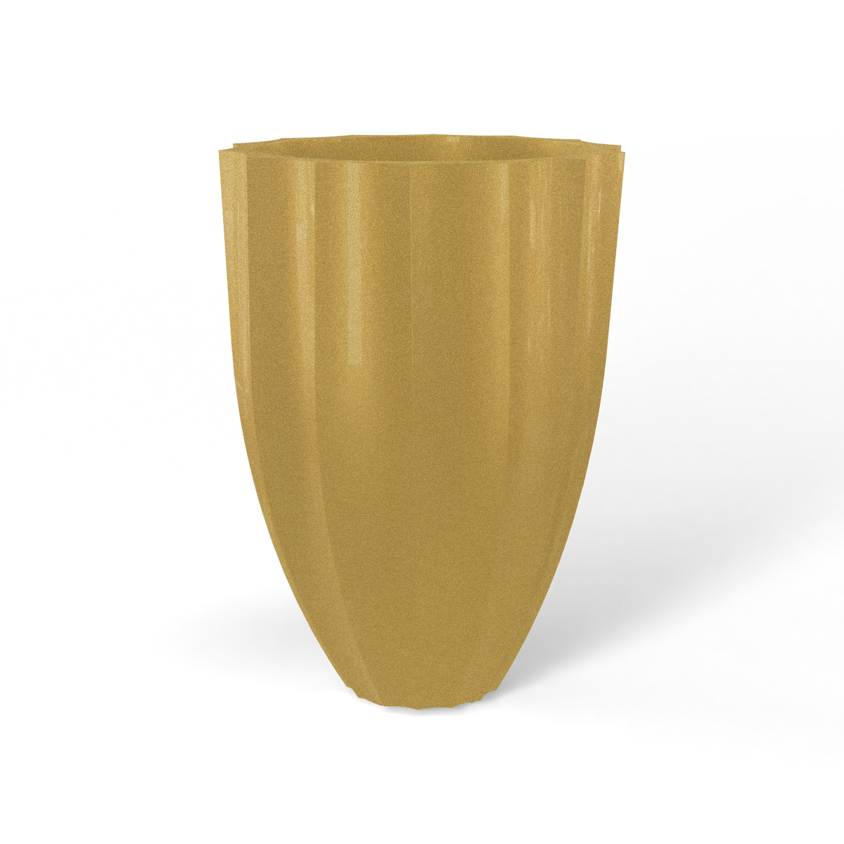 Alicante fluted fiberglass planter in Gloss Metallic Gold, studio render
