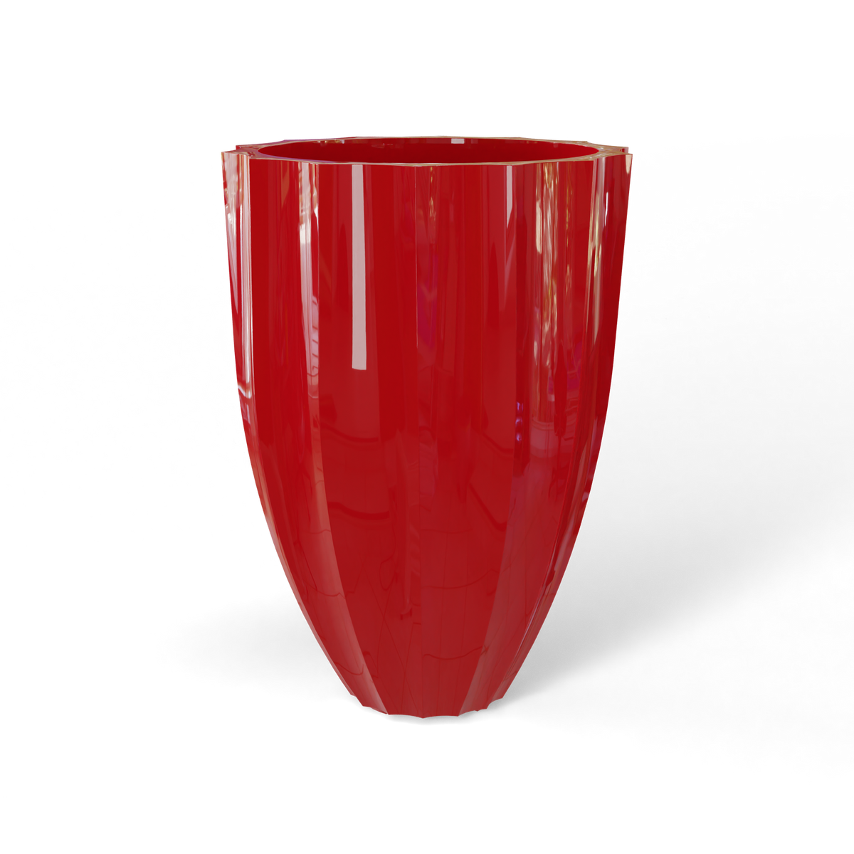 Alicante fluted fiberglass planter in Gloss Red, studio render