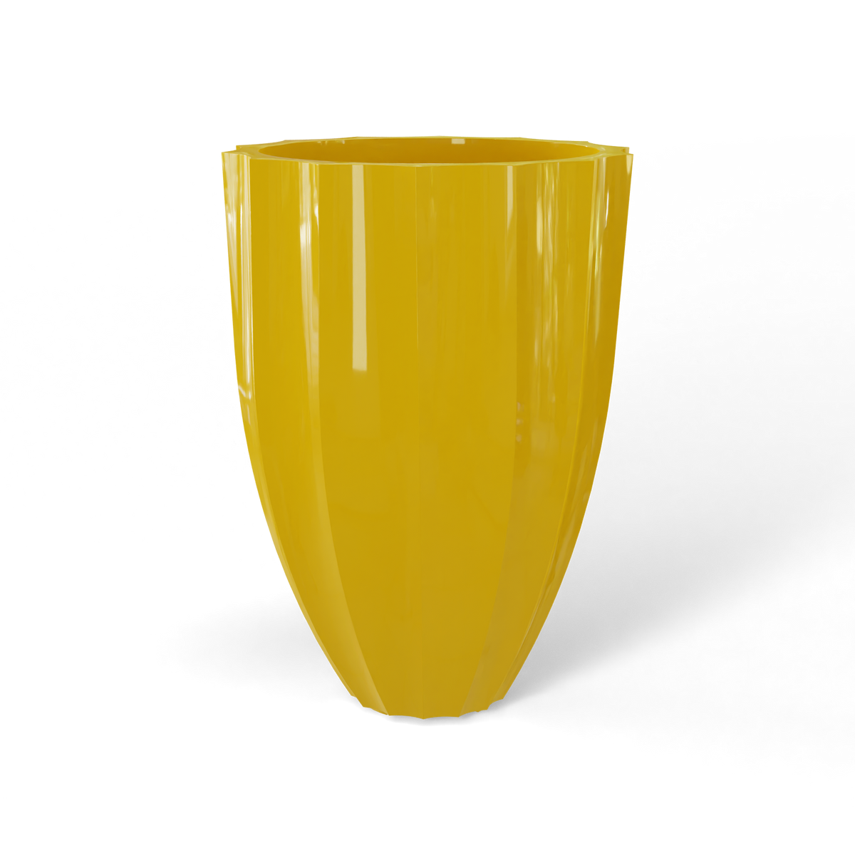 Alicante fluted fiberglass planter in Gloss Saffron, studio render