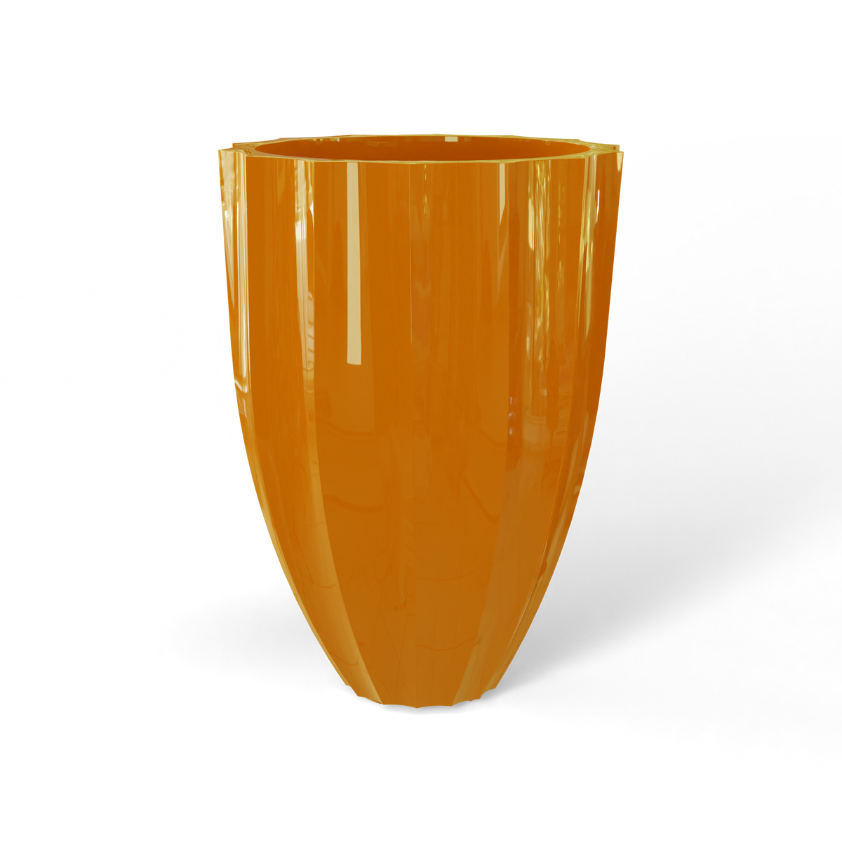 Alicante fluted fiberglass planter in Gloss Tangerine, studio render