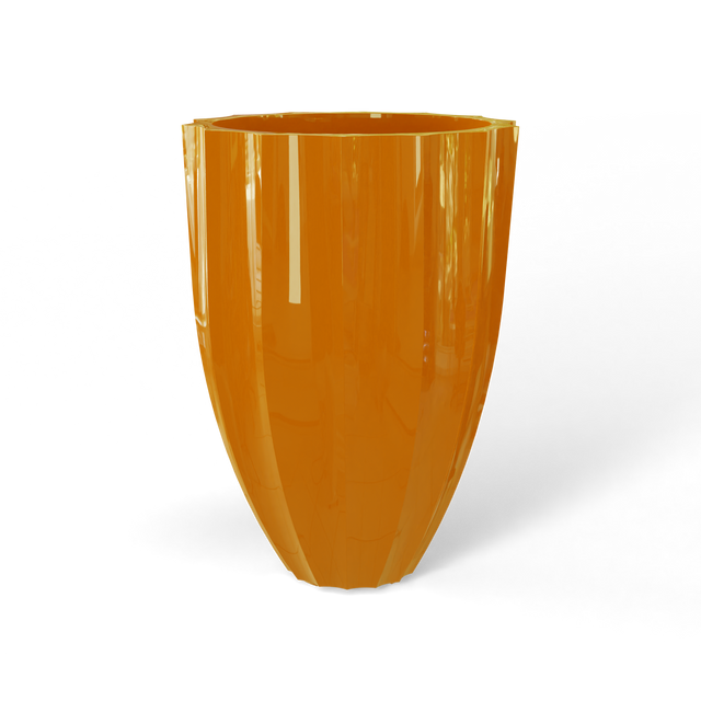 Alicante fluted fiberglass planter in Gloss Tangerine, studio render