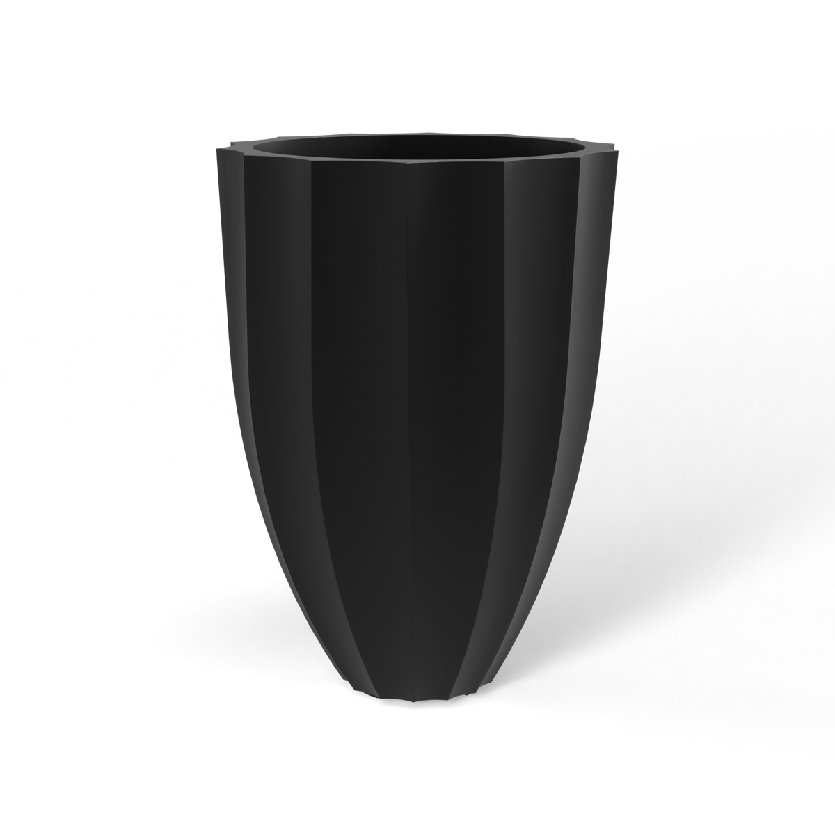 Alicante fluted fiberglass planter in Matte Black, studio render