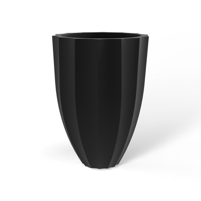 Alicante fluted fiberglass planter in Matte Black, studio render