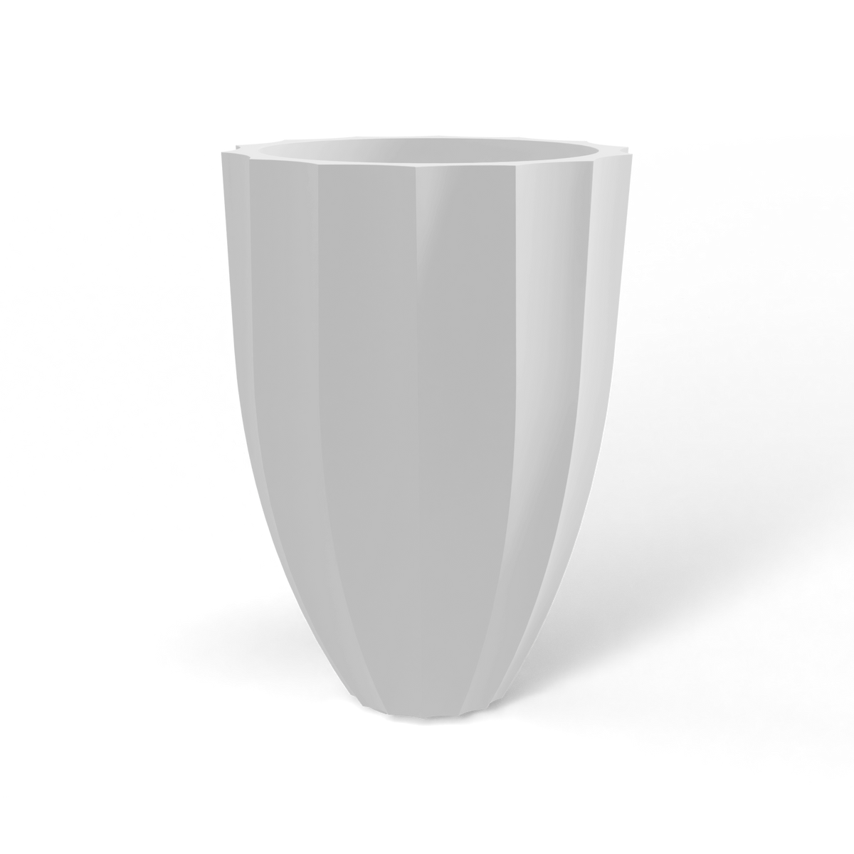 Alicante fluted fiberglass planter in Matte Bright White, studio render