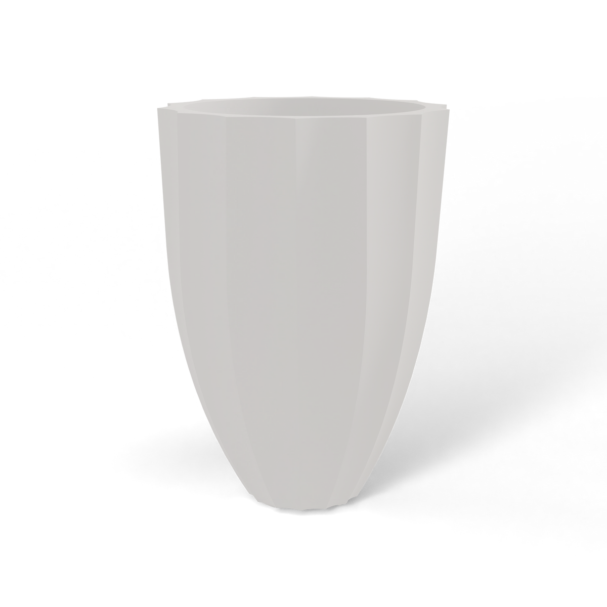 Alicante fluted fiberglass planter in Matte Cement Grey, studio render