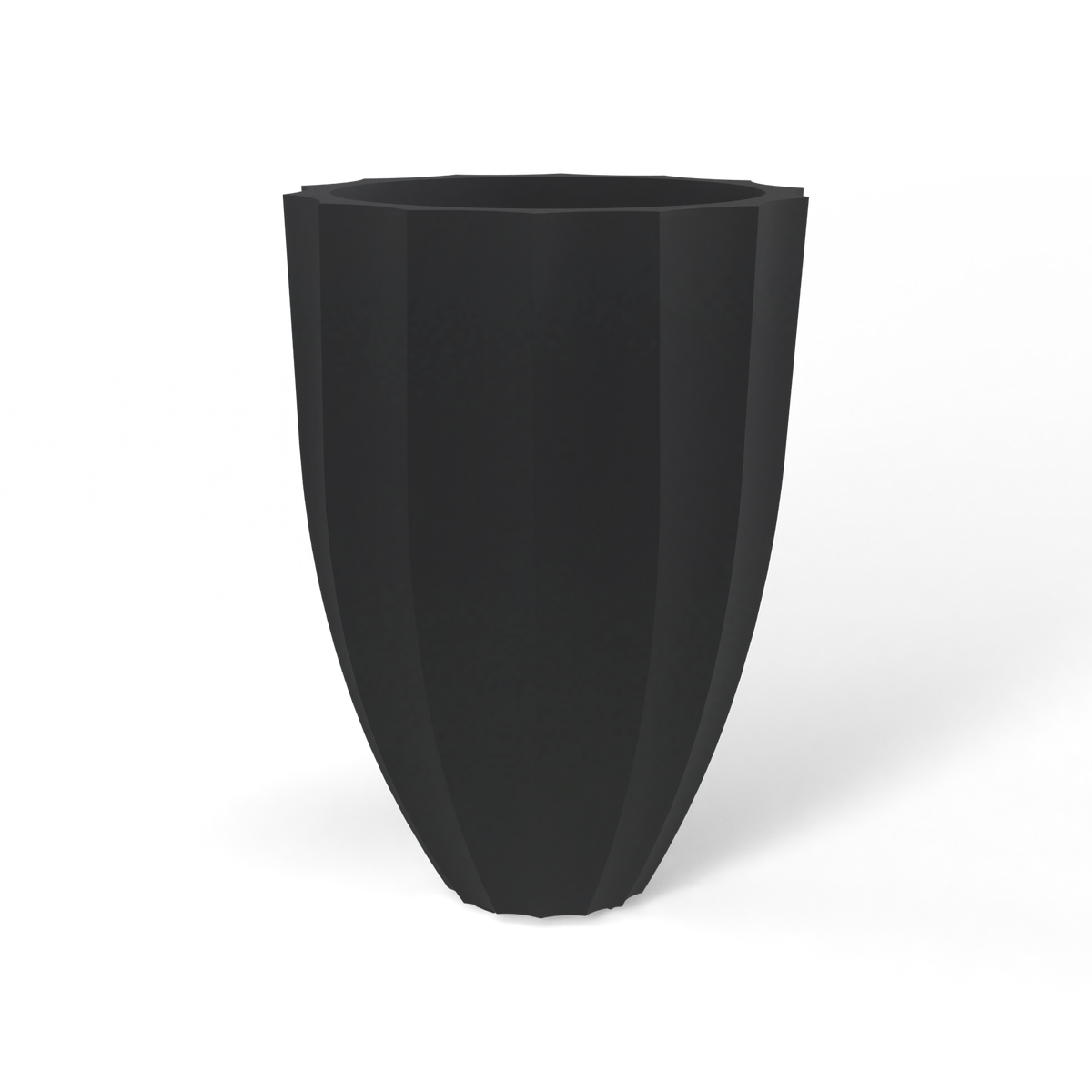Alicante fluted fiberglass planter in Matte Charcoal, studio render