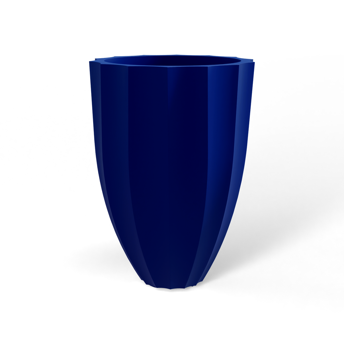 Alicante fluted fiberglass planter in Matte Cobalt Blue, studio render