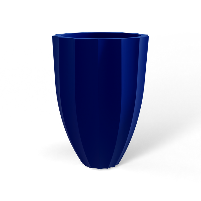 Alicante fluted fiberglass planter in Matte Cobalt Blue, studio render