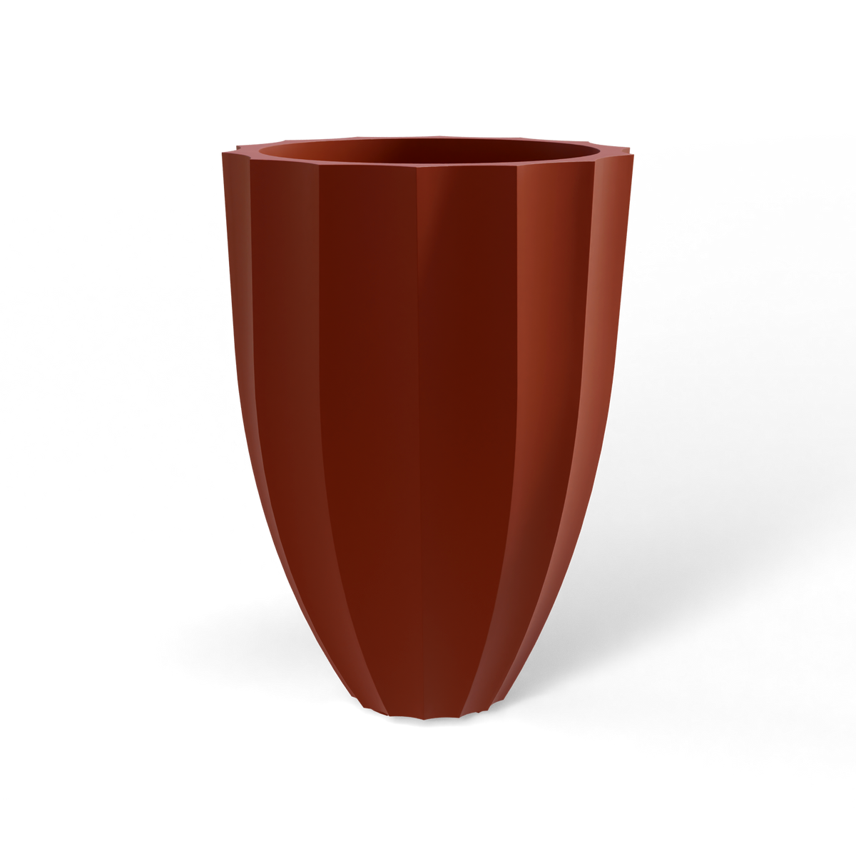 Alicante fluted fiberglass planter in Matte Terra Cotta, studio render