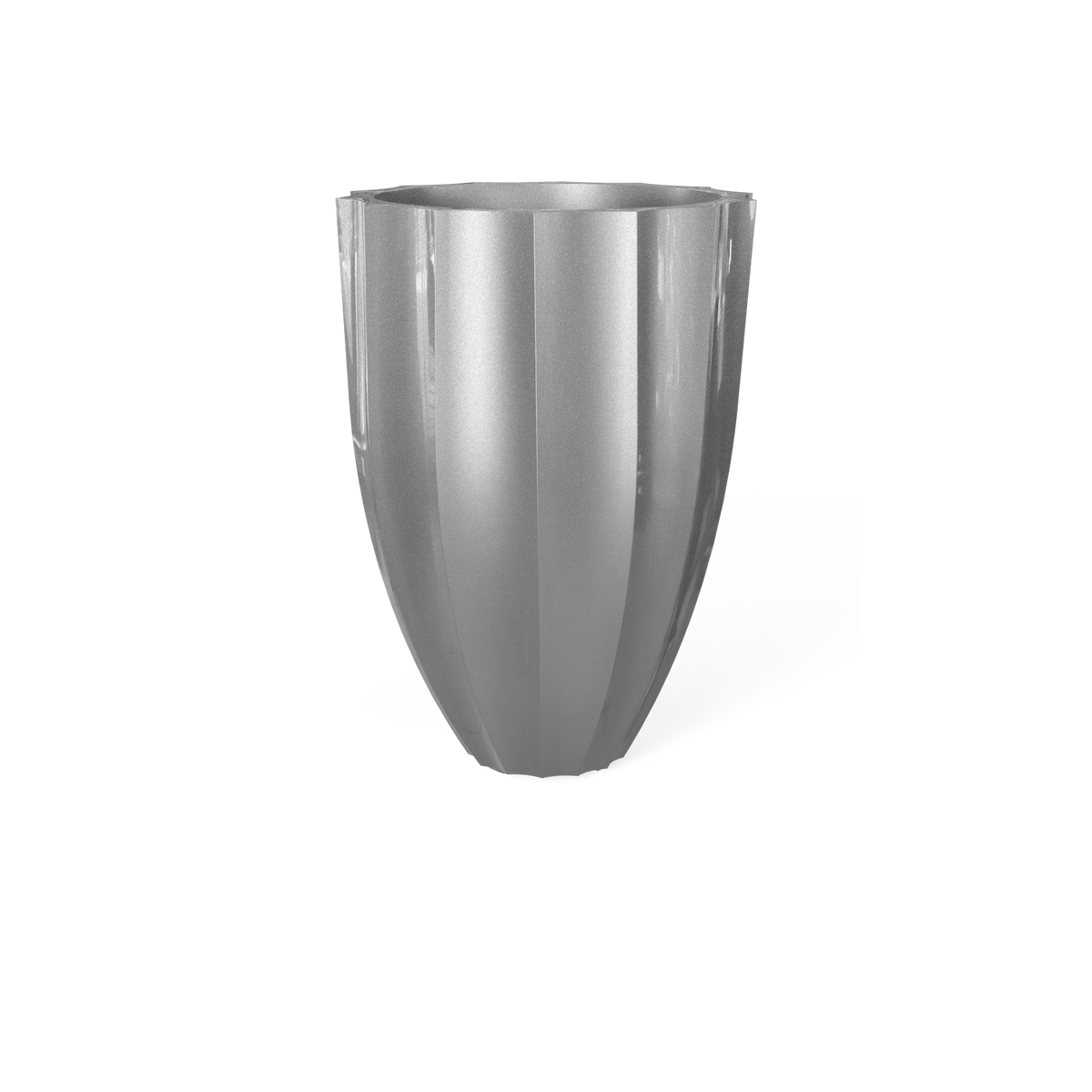 Alicante fluted fiberglass planter in Metallic Silver