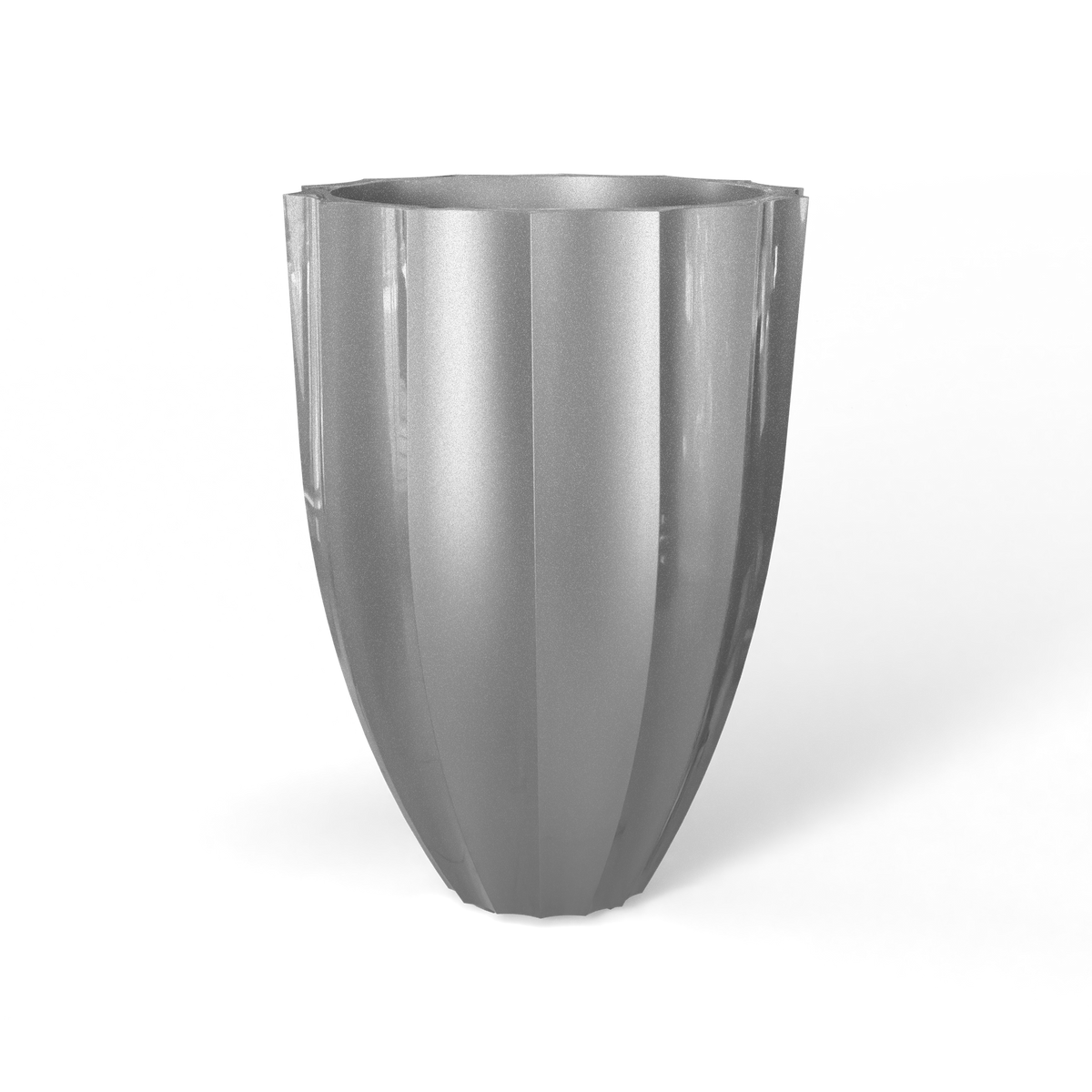 Alicante fluted fiberglass planter in Metallic Silver, studio render