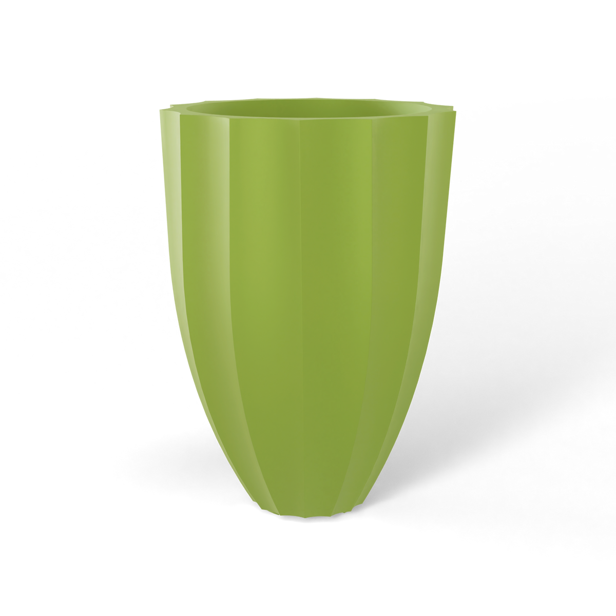 Alicante fluted fiberglass planter in Satin Green, studio render