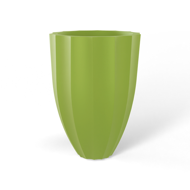 Alicante fluted fiberglass planter in Satin Green, studio render