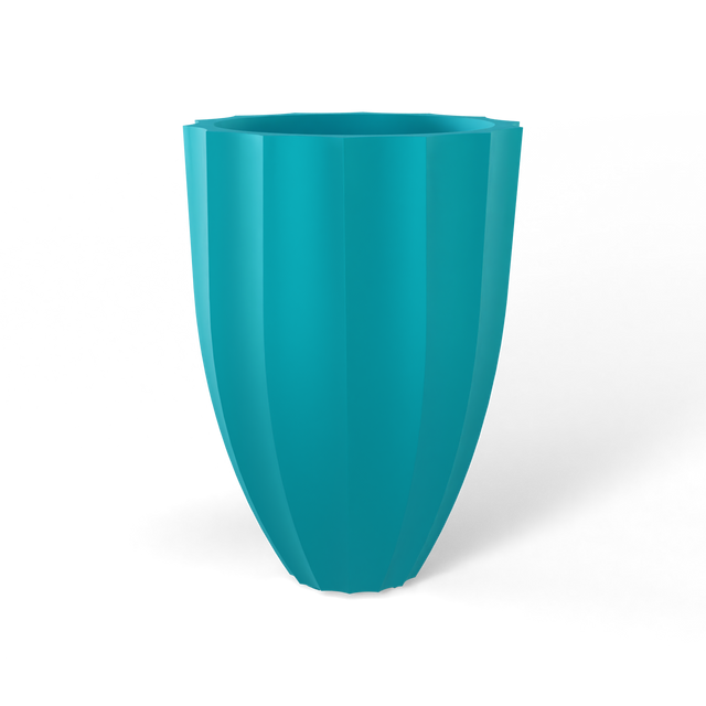 Alicante fluted fiberglass planter in Satin Seafoam Green, studio render