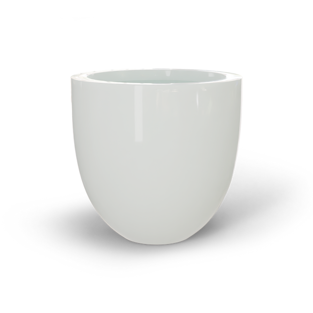 Alzira bowl fiberglass planter in Gloss Bright White, studio render