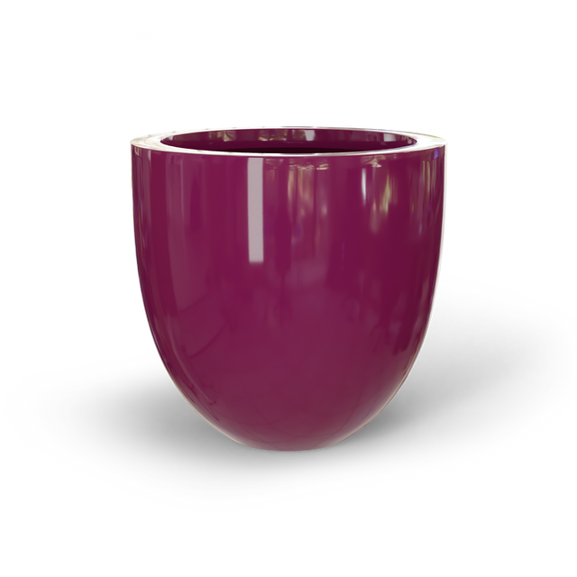 Alzira bowl fiberglass planter in Gloss Eggplant, studio render