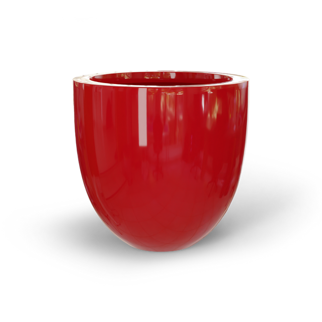 Alzira bowl fiberglass planter in Gloss Red, studio render