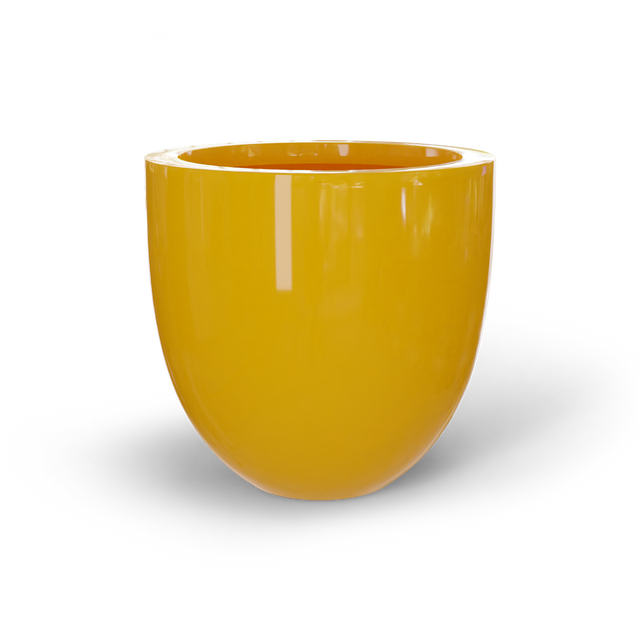 Alzira bowl fiberglass planter in Gloss Saffron, studio render