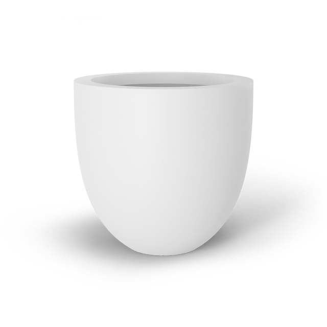 Alzira bowl fiberglass planter in Matte Bright White, studio render