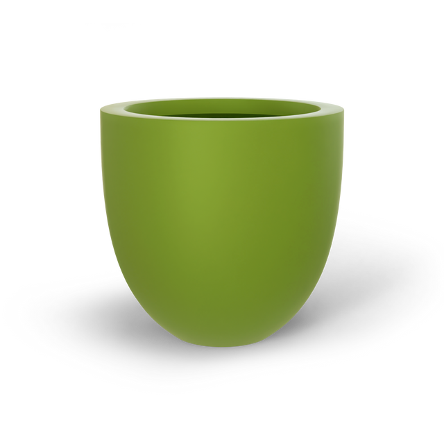 Alzira bowl fiberglass planter in Satin Green, studio render