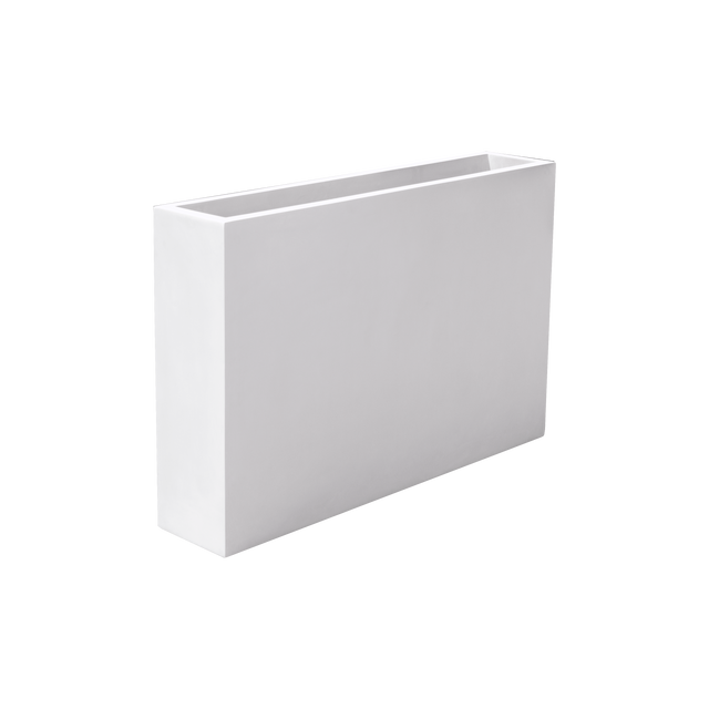 Amesbury narrow rectangular fiberglass planter in Gloss Bright White, studio render