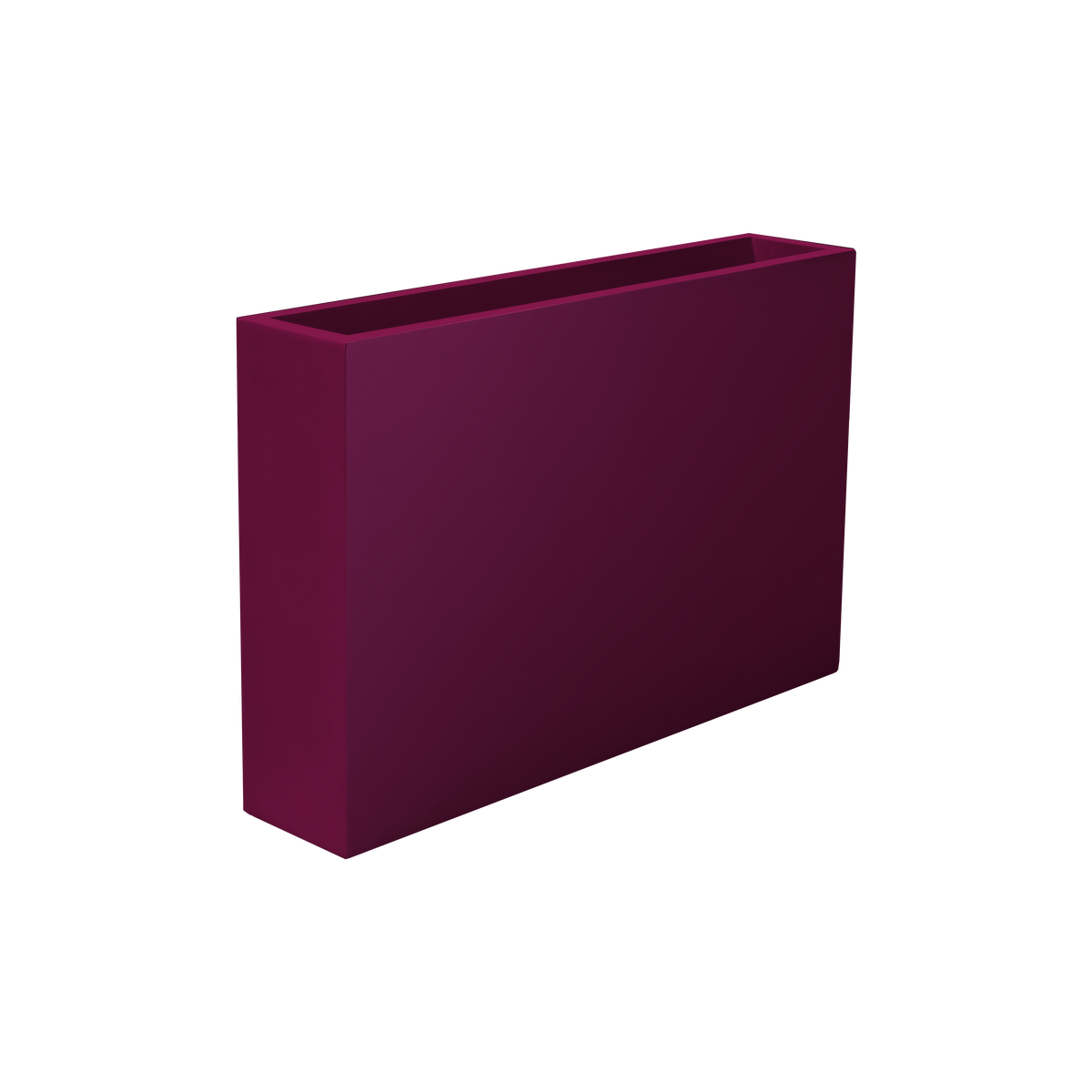 Amesbury narrow rectangular fiberglass planter in Gloss Eggplant, studio render