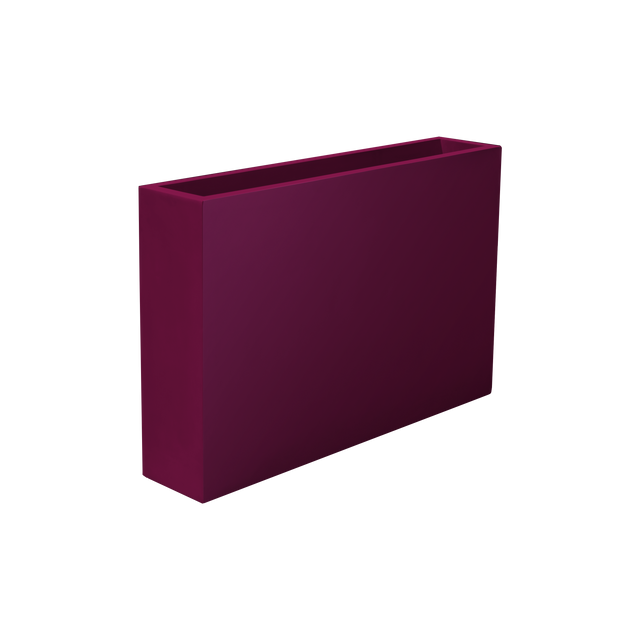 Amesbury narrow rectangular fiberglass planter in Gloss Eggplant, studio render
