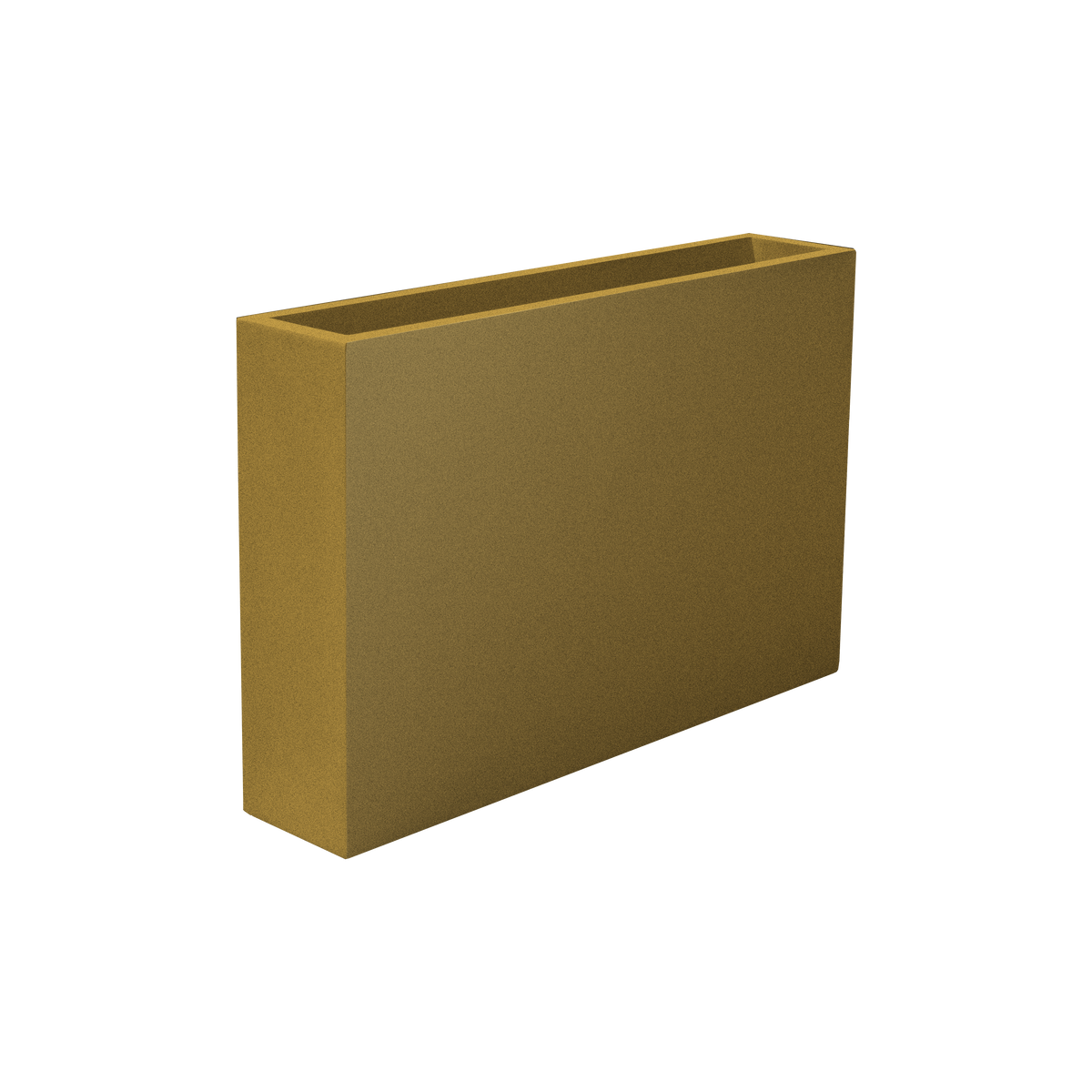 Amesbury narrow rectangular fiberglass planter in Gloss Metallic Gold, studio render