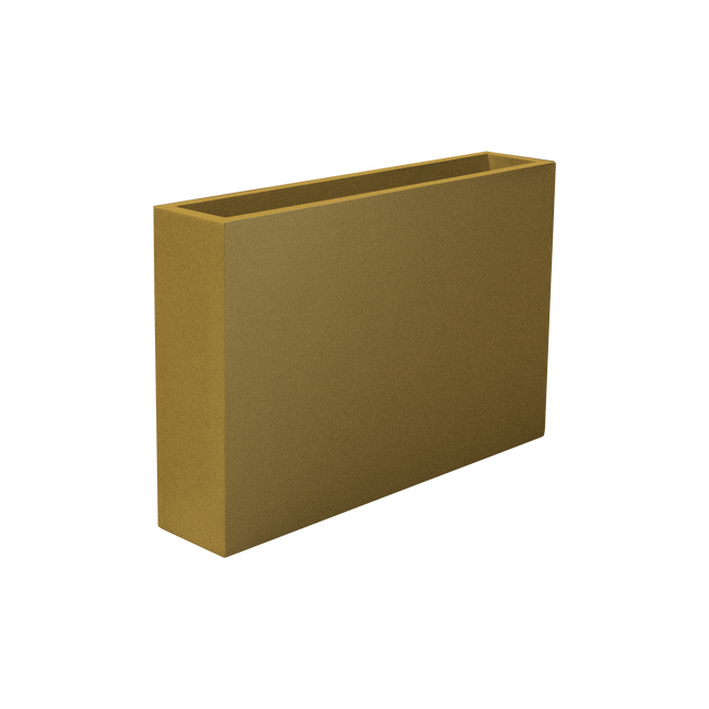 Amesbury narrow rectangular fiberglass planter in Gloss Metallic Gold, studio render