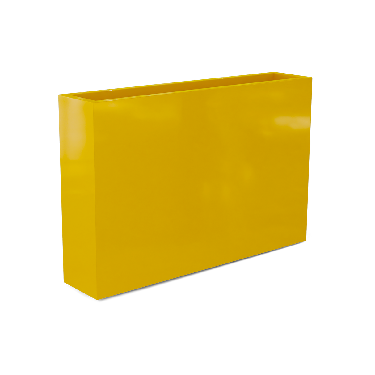 Amesbury narrow fiberglass planter in Gloss Saffron