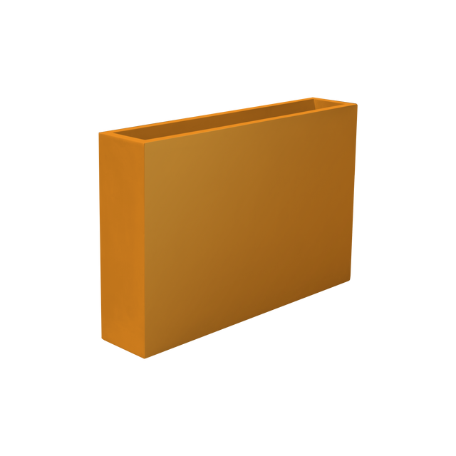 Amesbury narrow rectangular fiberglass planter in Gloss Tangerine, studio render
