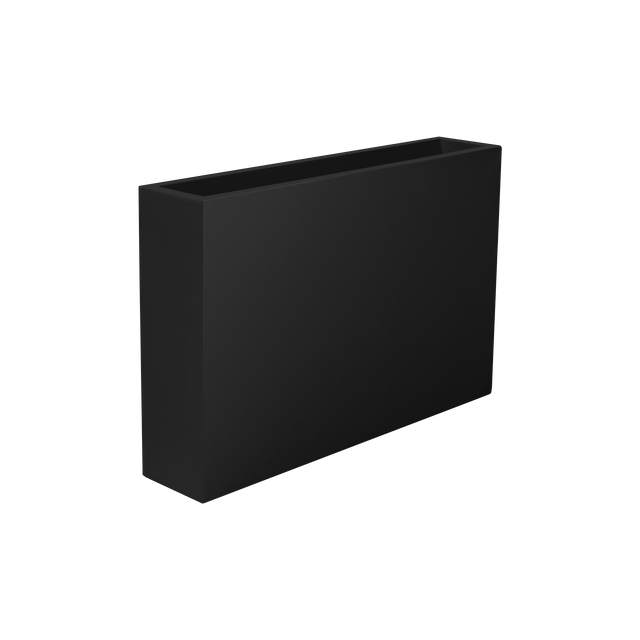 Amesbury narrow rectangular fiberglass planter in Matte Black, studio render