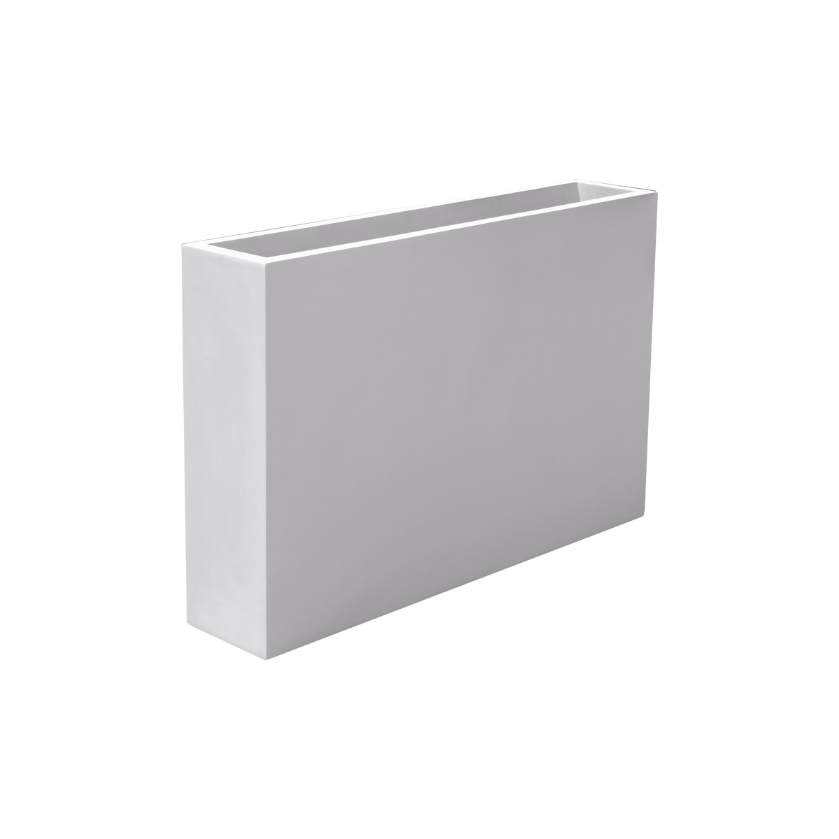 Amesbury narrow rectangular fiberglass planter in Matte Bright White, studio render
