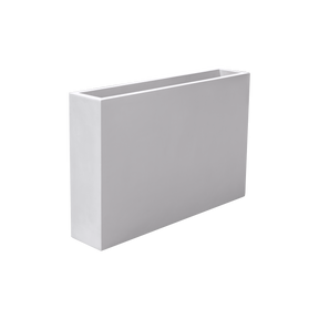 Amesbury narrow rectangular fiberglass planter in Matte Bright White, studio render